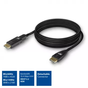 ACT 25 metros cabo ótico ativo DisplayPort 1.4 8K com ficha removível