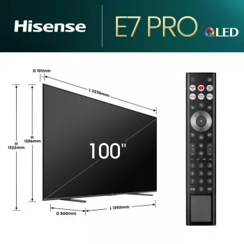 Hisense 100E77NQ PRO 2,54 m (100 polegadas) 4K Ultra HD Smart TV Wi-Fi preto 500 cd/m²
