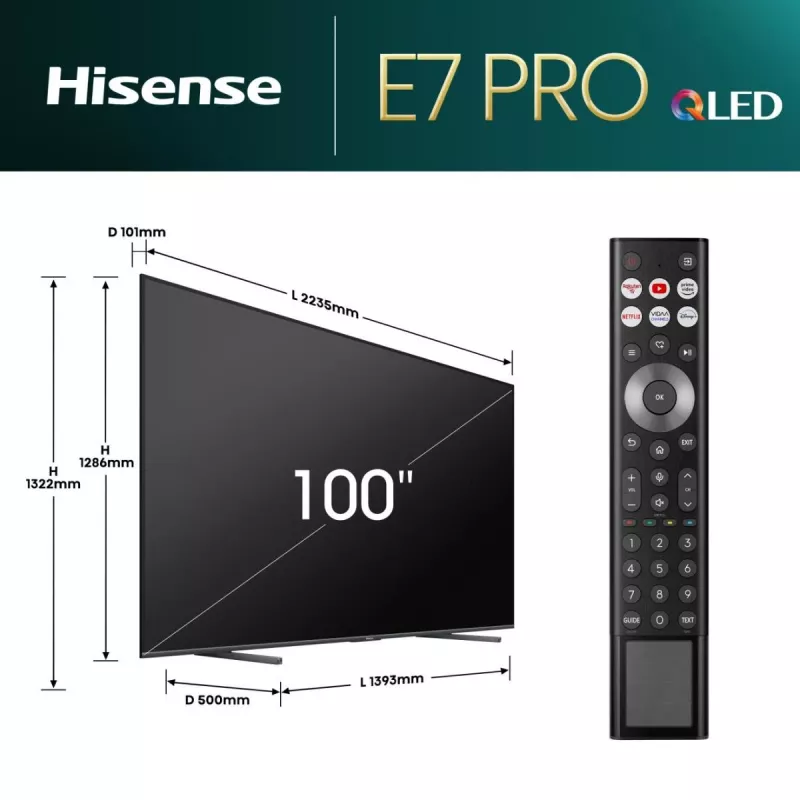 Hisense 100E77NQ PRO 2,54 m (100 polegadas) 4K Ultra HD Smart TV Wi-Fi preto 500 cd/m²