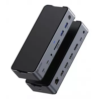 eSTUFF GLB232006 docking station/replicador de portas para portátil com fios USB 3.2 Gen 1 (3.1 Gen 1) Type-C alumínio, preto