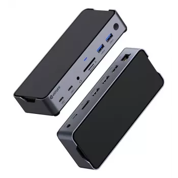 eSTUFF GLB232006 docking station/replicador de portas para portátil com fios USB 3.2 Gen 1 (3.1 Gen 1) Type-C alumínio, preto