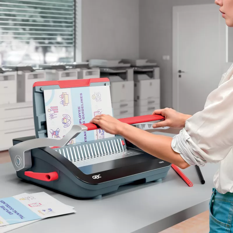 GBC CombBind® CB25 Encadernadora manual, encadernadora de pente, manual, 390 folhas, Preto, Vermelho