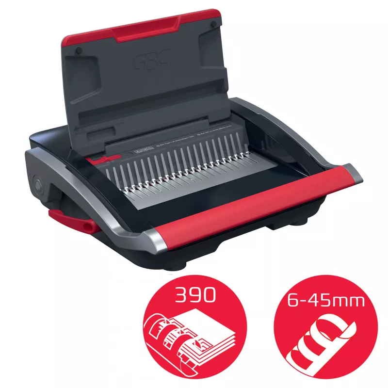 GBC CombBind® CB25 Encadernadora manual, encadernadora de pente, manual, 390 folhas, Preto, Vermelho
