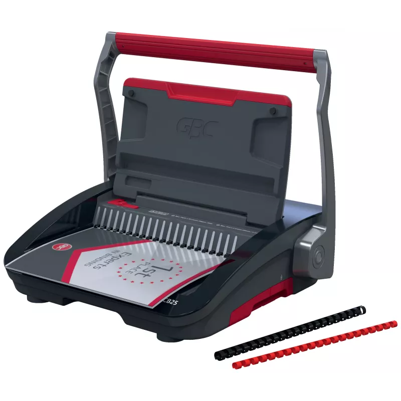 GBC CombBind® CB25 Encadernadora manual, encadernadora de pente, manual, 390 folhas, Preto, Vermelho