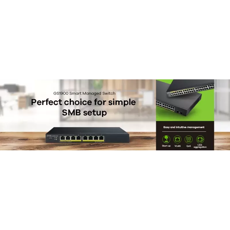 Zyxel GS1900-8HP Gerido L2 Gigabit Ethernet (10/100/1000) Power over Ethernet (PoE) Preto