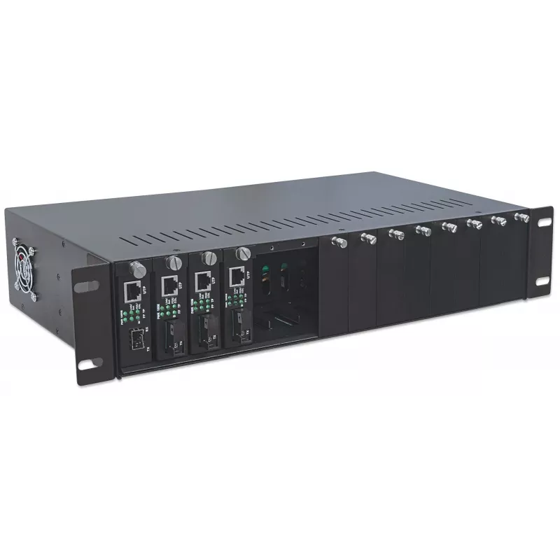 Intellinet Caixa para conversores de media de 14 slots, com fonte de alimentação redundante, montagem em rack 19 polegadas, 2U