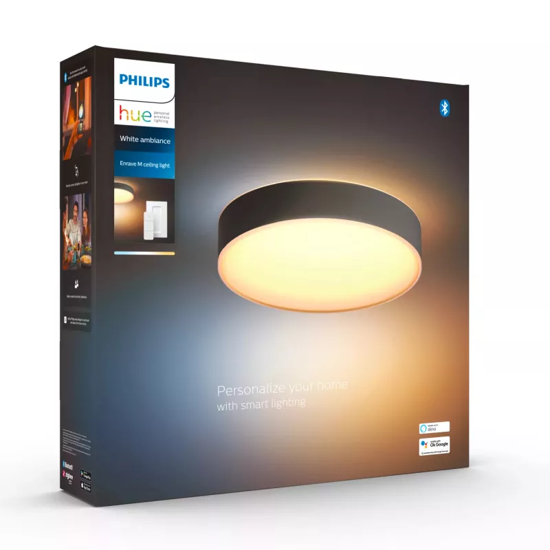 Philips Hue White Ambiance Enrave candeeiro de teto M, 2400 lm, com interruptor de regulação, preto
