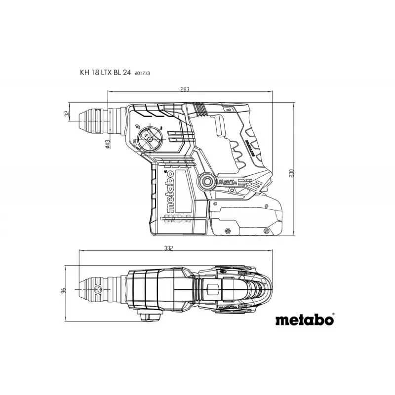 Broca de martelo Metabo KH 18 LTX BL 24, 1280 rpm, SDS Plus, 2,4 cm