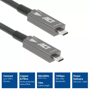 Cabo ótico ativo USB-C 3.2 Gen2 ACT 7,5m USB 3.2 Gen 2 10 Gbit/s