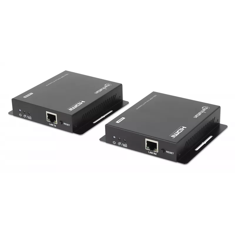 Manhattan 1080p HDMI KVM over IP Extender Kit, estende sinal 1080p@60Hz até 120m com um único cabo Ethernet Cat6 ou uma rede compatível com IP, transmissor e recetor, portas USB-A para PC/rato/teclado, preto, três anos de garantia