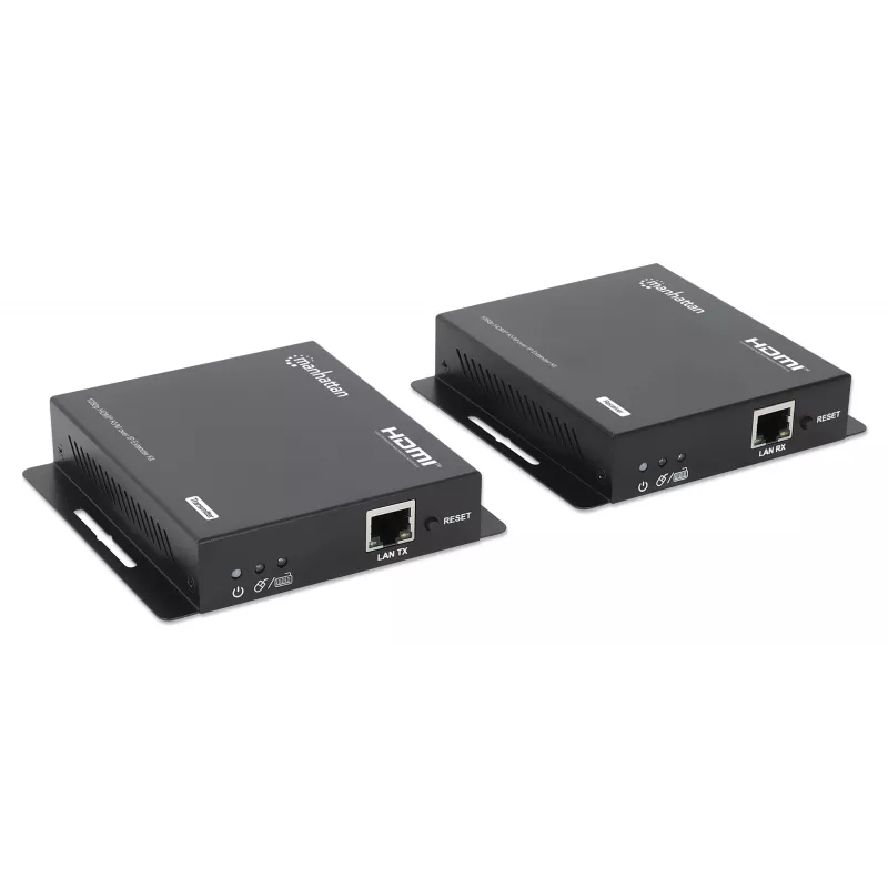 Manhattan 1080p HDMI KVM over IP Extender Kit, estende sinal 1080p@60Hz até 120m com um único cabo Ethernet Cat6 ou uma rede compatível com IP, transmissor e recetor, portas USB-A para PC/rato/teclado, preto, três anos de garantia