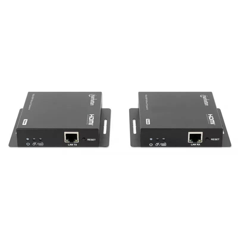 Manhattan 1080p HDMI KVM over IP Extender Kit, estende sinal 1080p@60Hz até 120m com um único cabo Ethernet Cat6 ou uma rede compatível com IP, transmissor e recetor, portas USB-A para PC/rato/teclado, preto, três anos de garantia