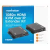 Manhattan 1080p HDMI KVM over IP Extender Kit, estende sinal 1080p@60Hz até 120m com um único cabo Ethernet Cat6 ou uma rede compatível com IP, transmissor e recetor, portas USB-A para PC/rato/teclado, preto, três anos de garantia
