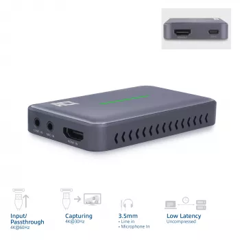ACT placa de captura de vídeo USB-C, passagem HDMI 4K@60Hz, gravação 4K@30Hz