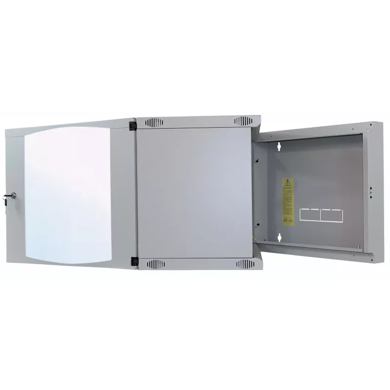Intellinet Caixa de rede de parede 19 polegadas (dispositivo oscilante em duas partes), 6U, 450 mm de profundidade, cinzento, Flatpack, máx. 30 kg, oscilante para acesso à parte traseira em montagem na parede, rack, profundidade útil 235 mm, peças para montagem na parede não incluídas
