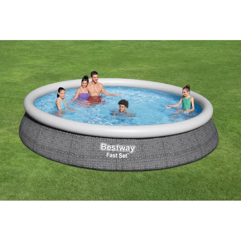 Piscina Bestway Fast Set redonda de parede de aço insuflável conjunto 4,57 m x 84 cm capacidade 9677 L