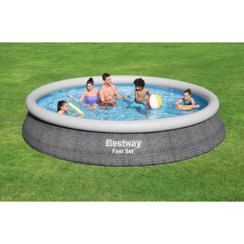 Piscina Bestway Fast Set redonda de parede de aço insuflável conjunto 4,57 m x 84 cm capacidade 9677 L