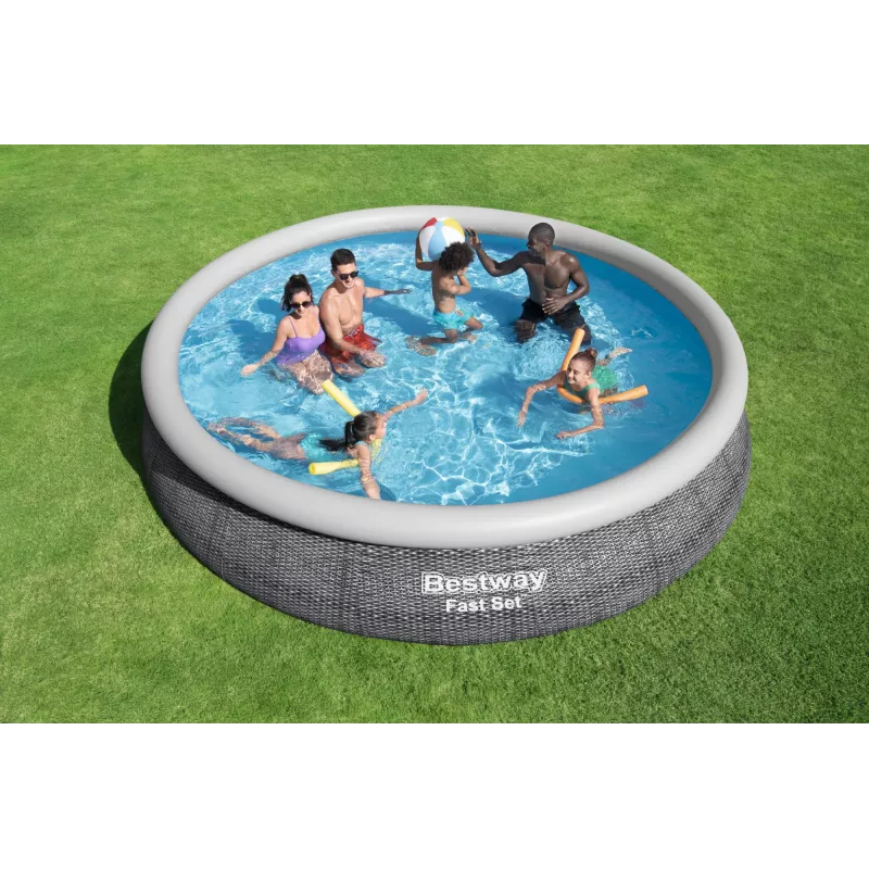 Piscina Bestway Fast Set redonda de parede de aço insuflável conjunto 4,57 m x 84 cm capacidade 9677 L