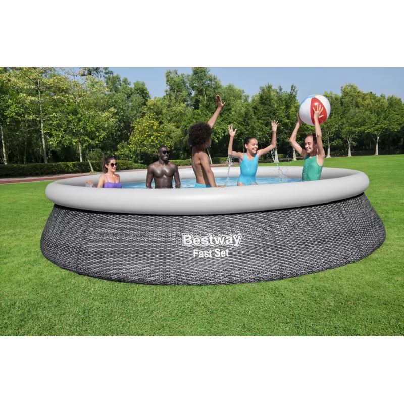 Piscina Bestway Fast Set redonda de parede de aço insuflável conjunto 4,57 m x 84 cm capacidade 9677 L