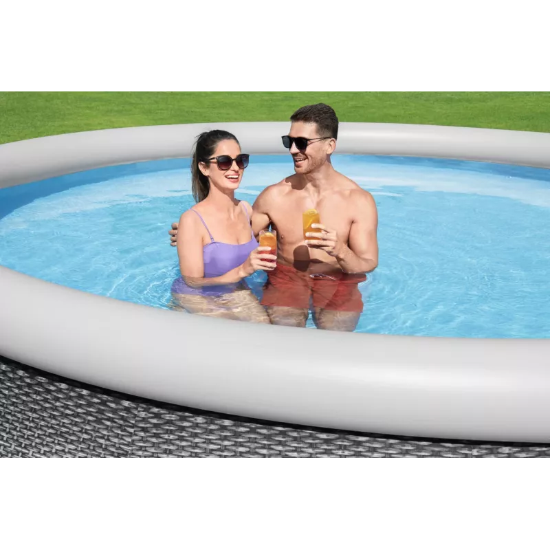 Piscina Bestway Fast Set redonda de parede de aço insuflável conjunto 4,57 m x 84 cm capacidade 9677 L