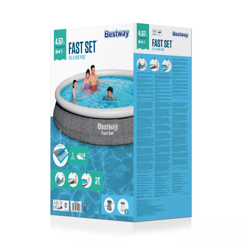 Piscina Bestway Fast Set redonda de parede de aço insuflável conjunto 4,57 m x 84 cm capacidade 9677 L