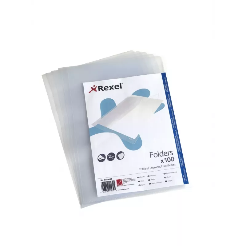 Rexel Embossed bolsa em L 21674090, A4 (210 x 297 mm), polipropileno (PP), transparente, 100 un.