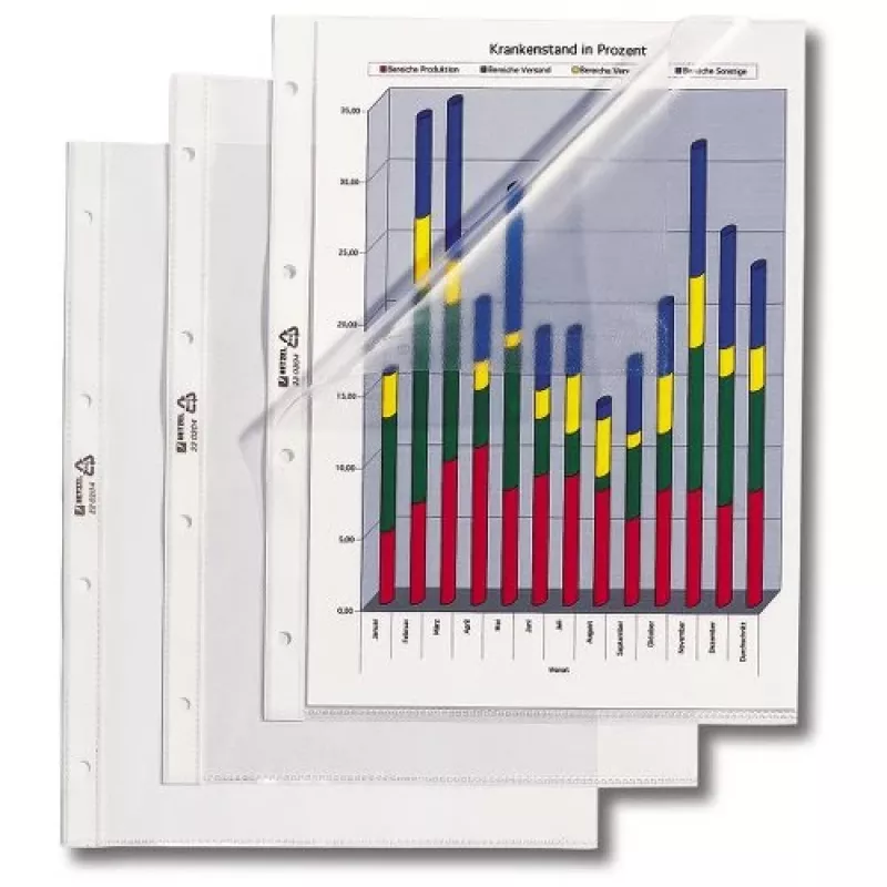 Hetzel Standard bolsas para documentos, A4, PVC 0,095 mm, abertas na lateral e em cima (220204)