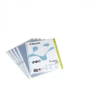 Bolsa Rexel Embossed A4 abertura superior transparente (50), 210 x 297 mm (A4), transparente, polipropileno (PP), vertical, 50 unid.