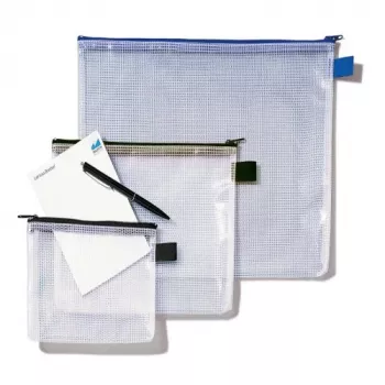 Bolsa de rede Rexel com fecho de correr preto A4, PVC, 52 g, preto, transparente