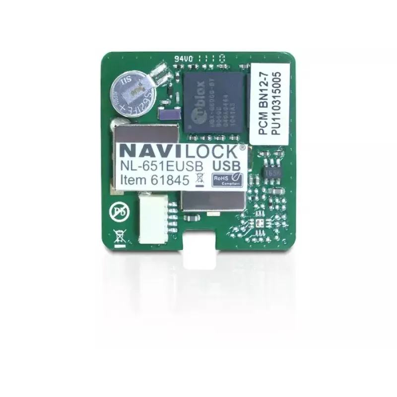 Módulo recetor GPS USB Navilock NL-651EUSB — 50 canais, interface USB, sensibilidade -160 dBmW, 30×30×7,9 mm