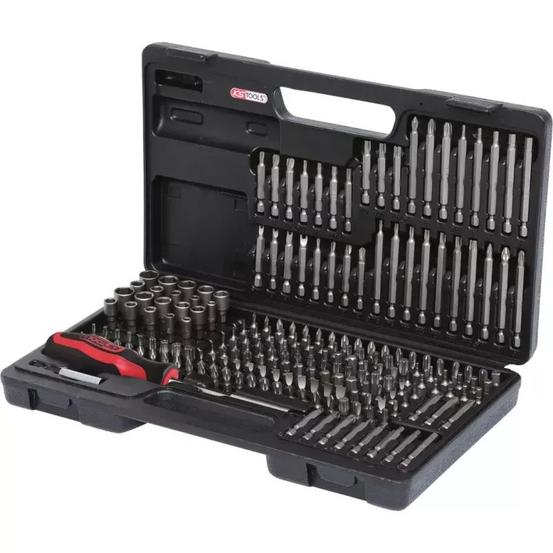 Conjunto de bits para chave de fendas KS Tools 911.2008 208 unid. níquel DIN 3126 ISO 1173