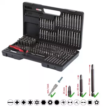 Conjunto de bits para chave de fendas KS Tools 911.2008 208 unid. níquel DIN 3126 ISO 1173