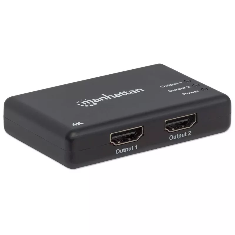 Manhattan 207669 divisor HDMI, 2 portas, 4K@30Hz, 1x fonte HDMI para 2x ecrãs HDMI, fonte de alimentação, preto