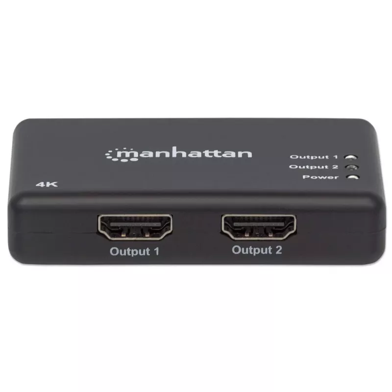 Manhattan 207669 divisor HDMI, 2 portas, 4K@30Hz, 1x fonte HDMI para 2x ecrãs HDMI, fonte de alimentação, preto