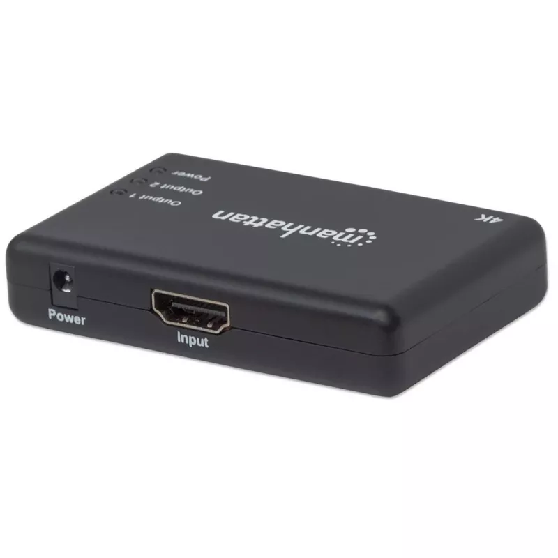 Manhattan 207669 divisor HDMI, 2 portas, 4K@30Hz, 1x fonte HDMI para 2x ecrãs HDMI, fonte de alimentação, preto