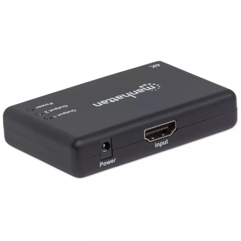 Manhattan 207669 divisor HDMI, 2 portas, 4K@30Hz, 1x fonte HDMI para 2x ecrãs HDMI, fonte de alimentação, preto