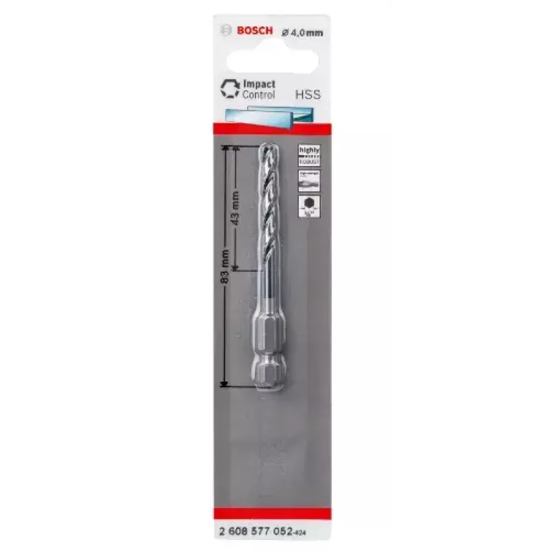Bosch 2608577052 Broca helicoidal para metal 4 mm, comprimento total 83 mm