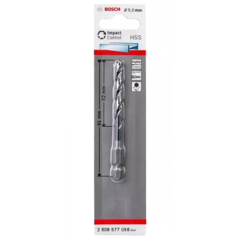 Bosch 2608577056 Broca helicoidal para metal 5 mm, comprimento total 91 mm