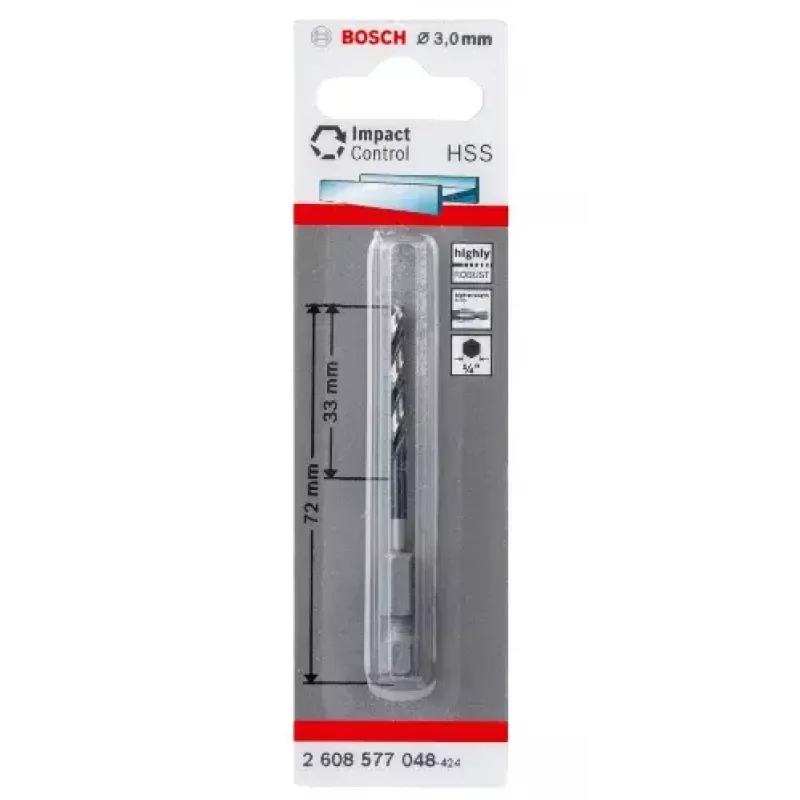 Bosch 2608577048 Broca helicoidal para metal 3 mm, comprimento total 72 mm, DIN 338
