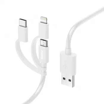 Cabo de carregamento múltiplo 3-em-1 Hama, USB-A – Micro-USB, USB-C e Lightning, 1,0 m, branco