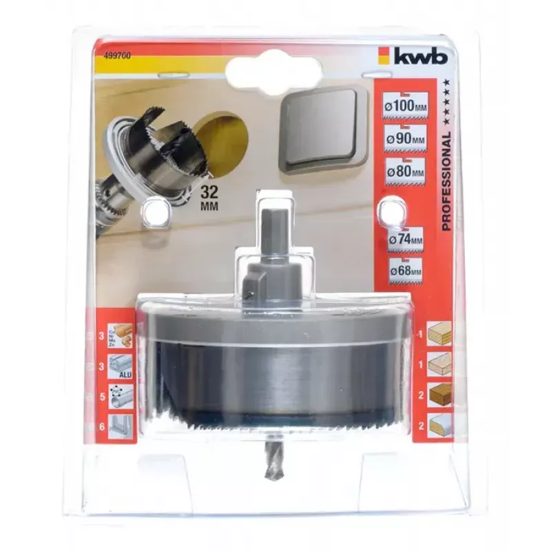 Conjunto de serras copo KWB 499700 5 unid. adequado para acrílico madeira metal