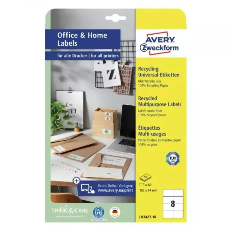Etiqueta de impressora autoadesiva Avery LR3427-10 branca A4 80 etiquetas