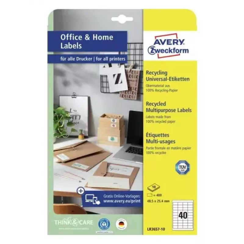 Etiqueta de impressora autoadesiva Avery LR3657-10 branca 2,54x4,85 cm 400 unid.