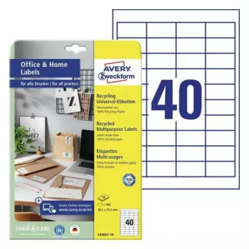 Etiqueta de impressora autoadesiva Avery LR3657-10 branca 2,54x4,85 cm 400 unid.