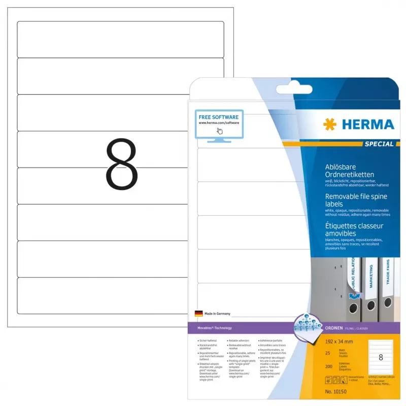 Etiquetas de arquivo removíveis HERMA A4 192x34 mm branco 200 unid.