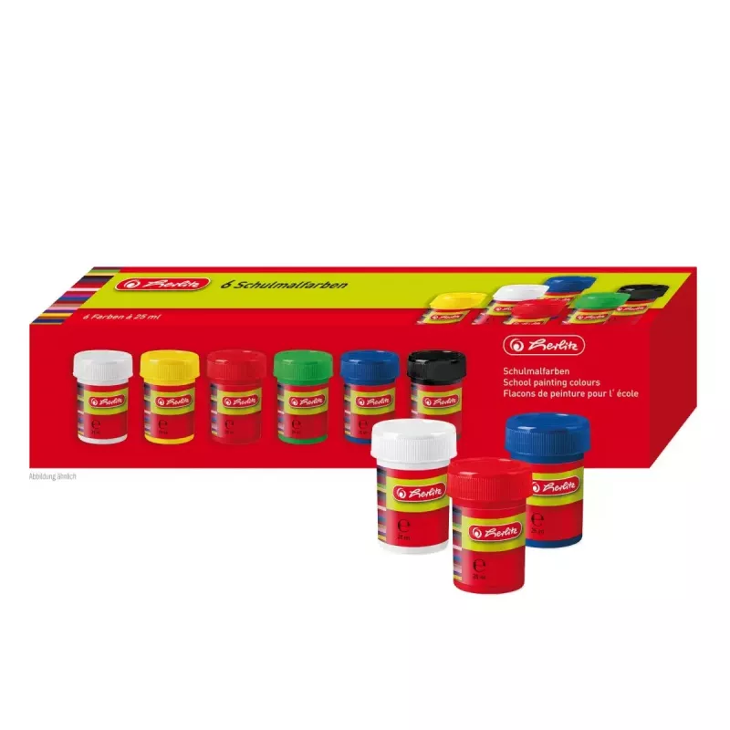 Tinta à base de água Herlitz 8643025 preto azul verde vermelho branco amarelo 25 ml vidro 6 unid.