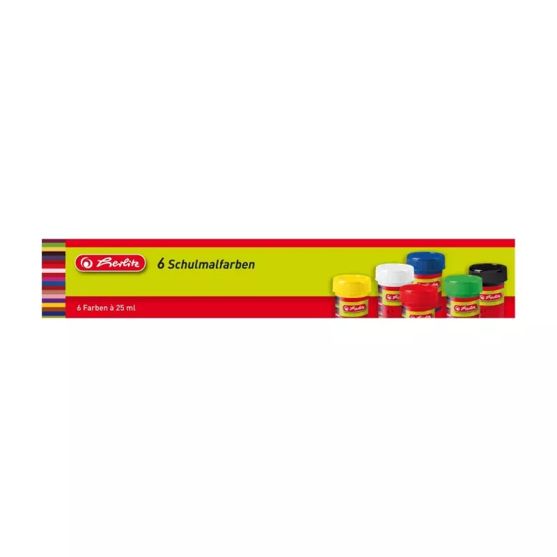 Tinta à base de água Herlitz 8643025 preto azul verde vermelho branco amarelo 25 ml vidro 6 unid.