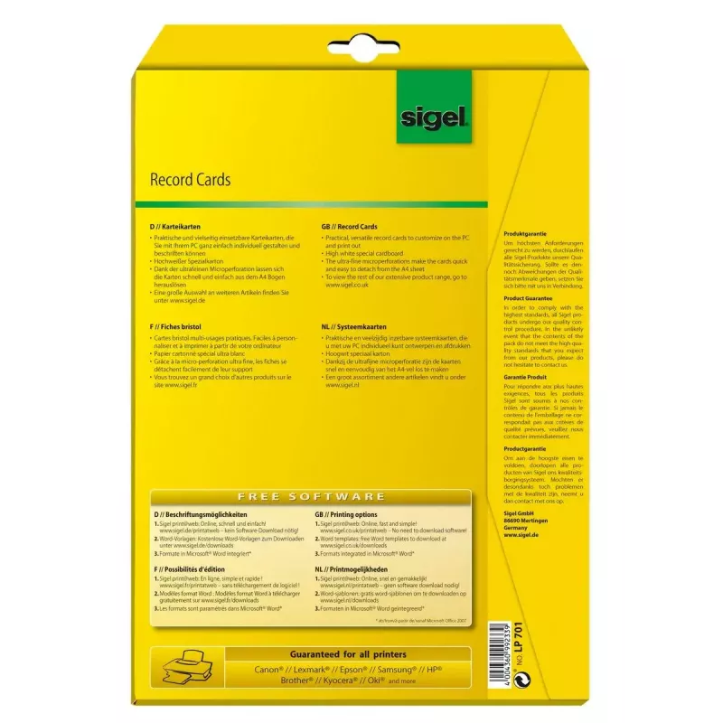 Etiqueta não adesiva Sigel LP701 160 unid. branco retangular