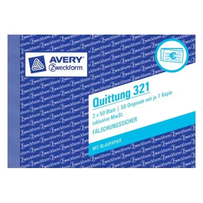 Avery Zweckform 321 Livro de recibos (Quittung), A6 horizontal, 2 x 50 folhas