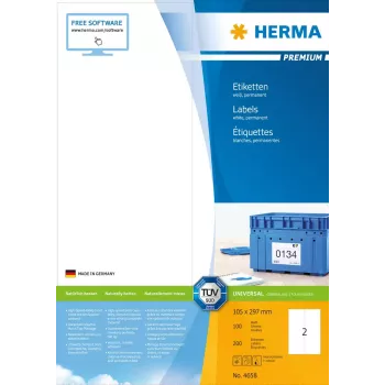 Etiquetas HERMA Premium A4 105x297 mm branco papel mate 200 unidades